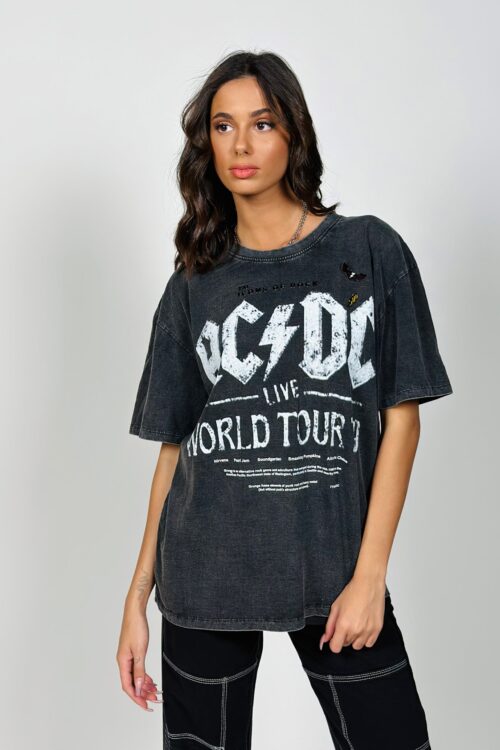  Designed Washed Black T- Shirt  ROCK