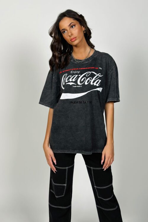 Designed Washed Black T- Shirt  STREET