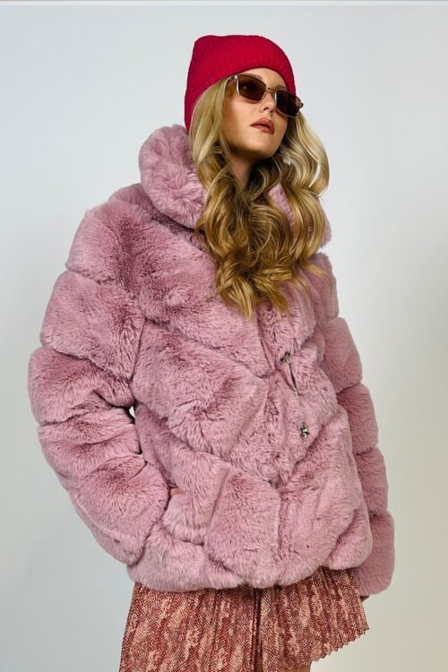  Designed Pink Elegant Faux Fur  Coat  WINTER
