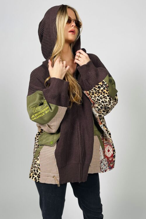 Milticolor Fabrics and Brown Knit Jacket  SEVEN