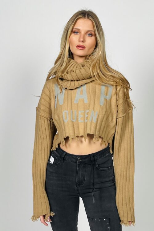 Mustard Long Sleeves Knit Crop Top  NAP