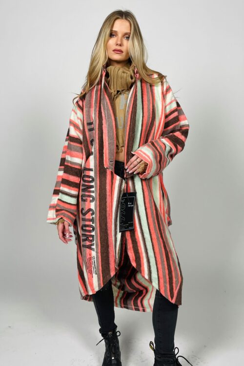 Orange Brown Stripes Wide Jacket  Top  STORY