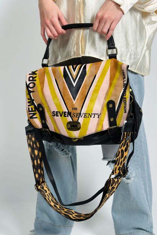 Hand Made Big Brown And Black Multicolor Leather Hand Bag  STYLE