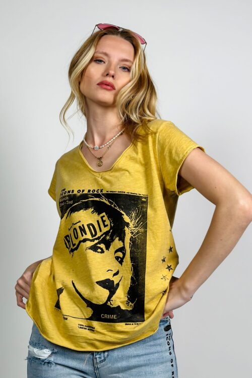 Washed Printed Basic T Shirt  BLOND