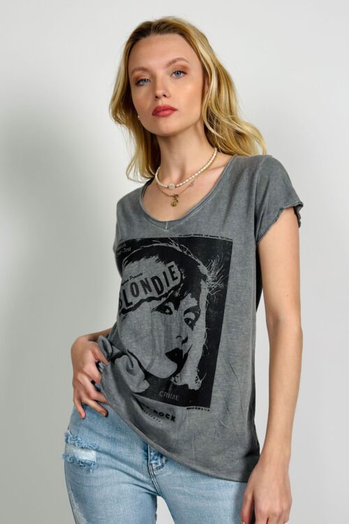 Washed Printed Basic T Shirt  BLOND