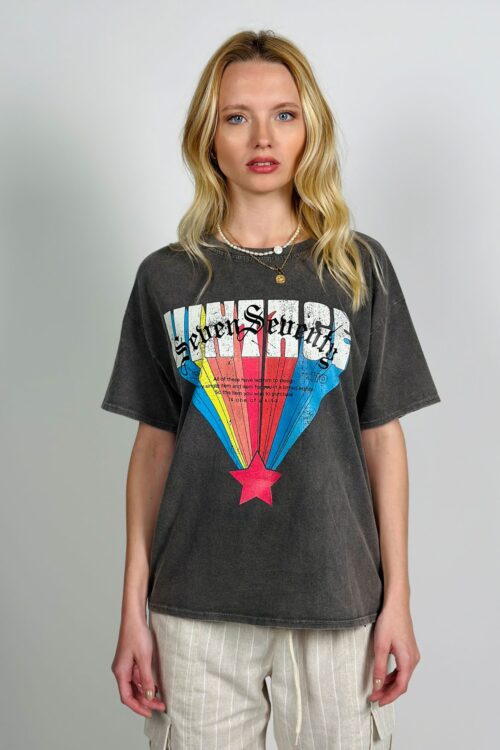  Designed Washed Gray T- Shirt  STAR
