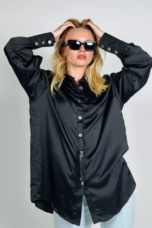 Buttoned up Satin Cargo Shirt  BLACK