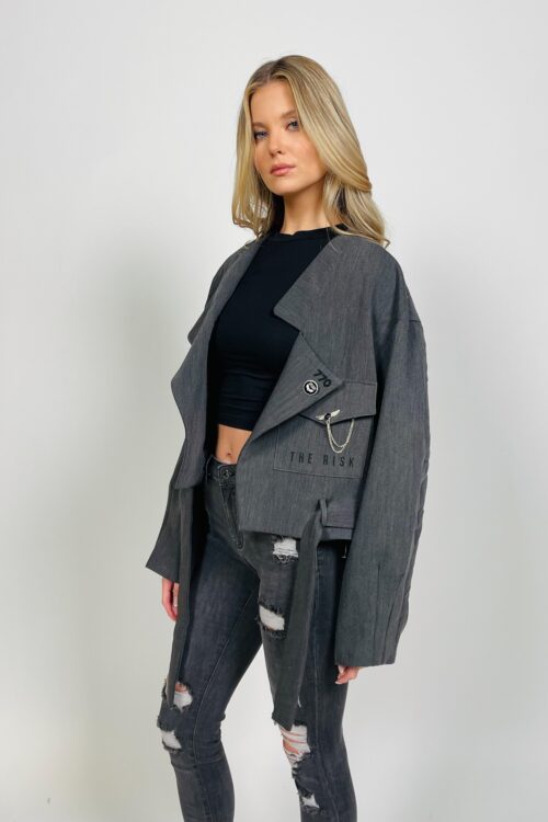  Designed Gray Sporty Jacket  RISK