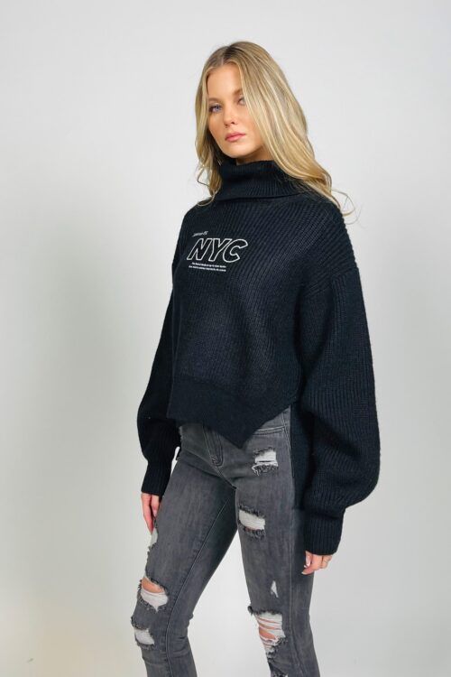 Black Wide Long Sleeves Knit Top  NYC