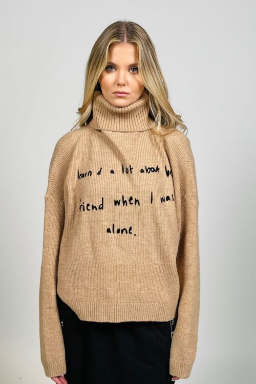 Brown Wide Long Sleeves Knit Top  WHEN