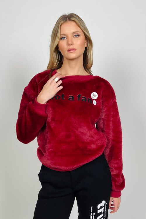 Burgundy Long Sleeves Faux Fur Top  NOT