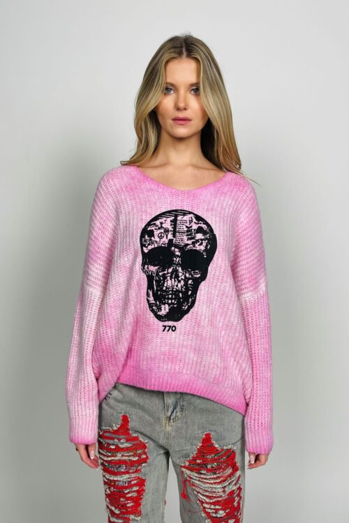 Washed Pink  Knit Top   SKULL