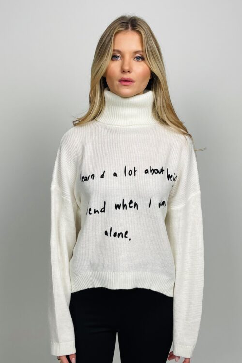 White Wide Long Sleeves Knit Top  WHEN