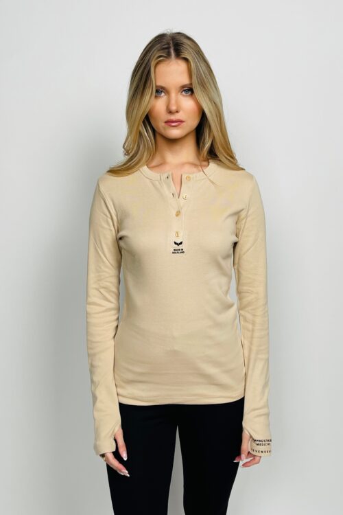 Beige Long Sleeves Basic Cotton Top HOLYLAND