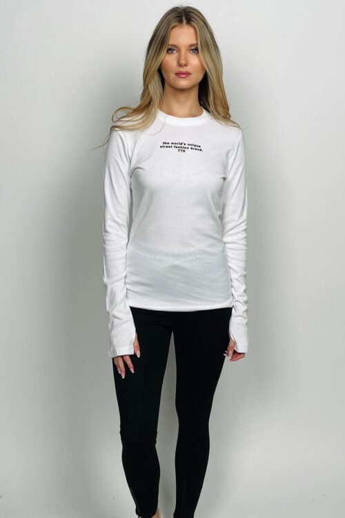 White Long Sleeves Basic Cotton Top  STREET