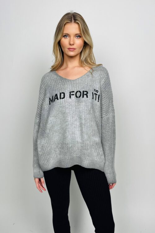 Washed Gray Blue Knit Top  FOR