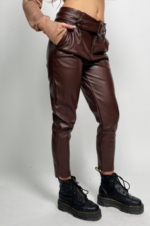 Designed Brown Faux Leather  Jogger Pants  SEVEN