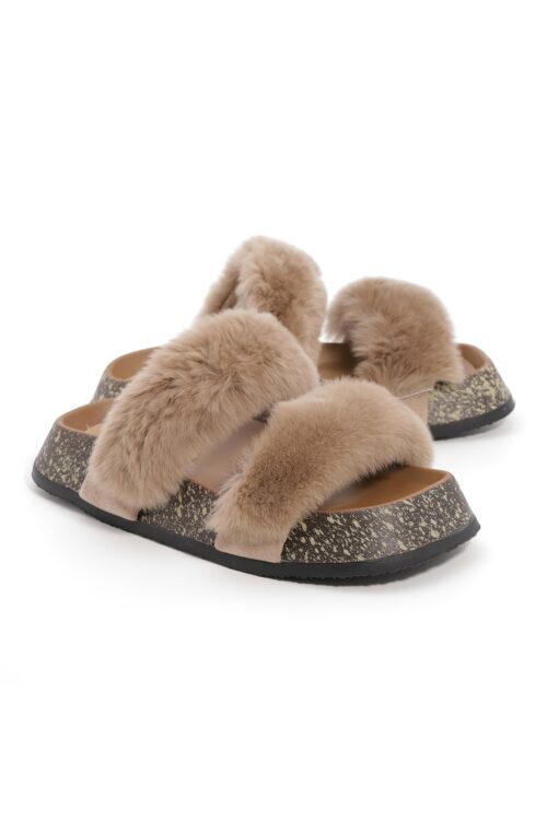 Beige Faux Fur  Designed Slides SEVEN