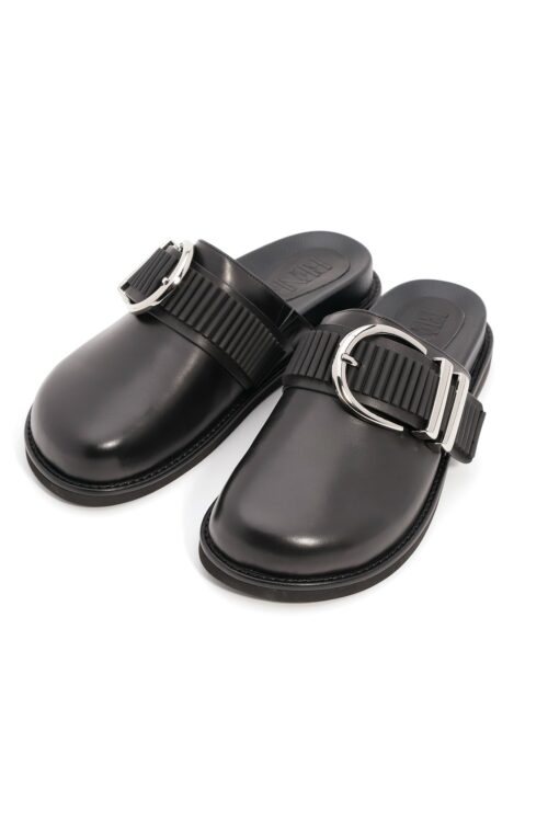Black Leather  Designed Closed Front Sandals STYLE