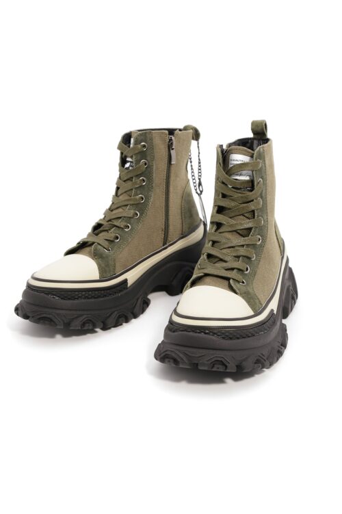 Olive Green Designed Ankle Boots BLACK