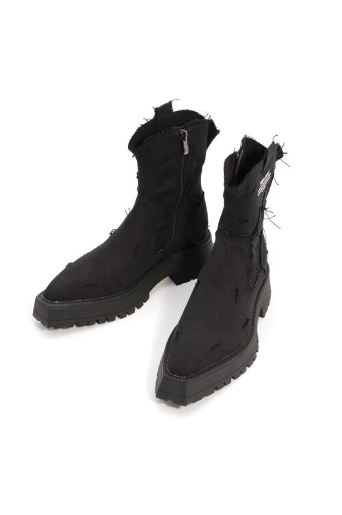 Washed Black Destroyed Short Boots  NIGHT