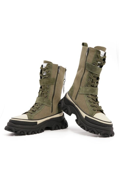 Olive Green Designed Boots GROUND
