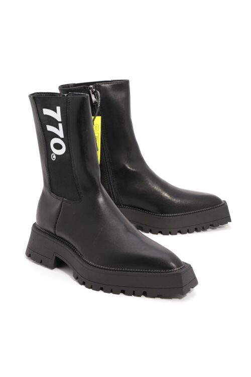 Washed Black Destroyed Short Boots  NIGHT