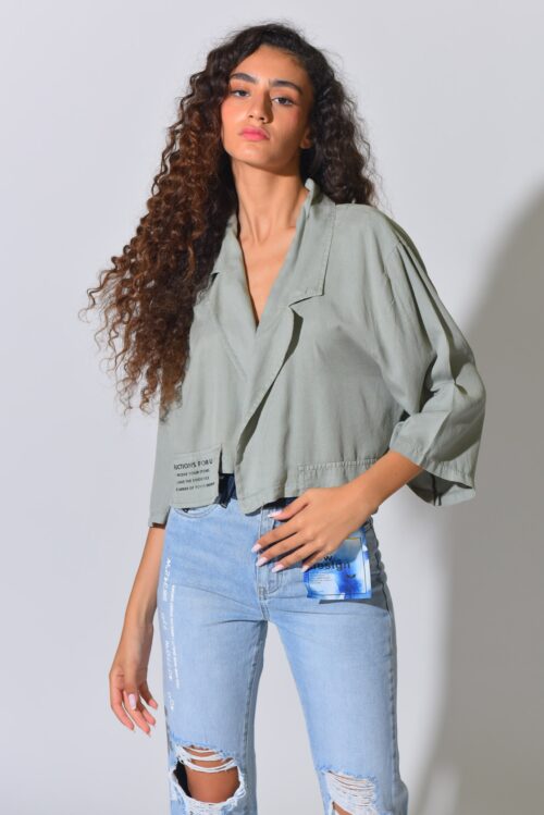Olive Green Unique Design Short Cut Opened Jacket  SEVEN