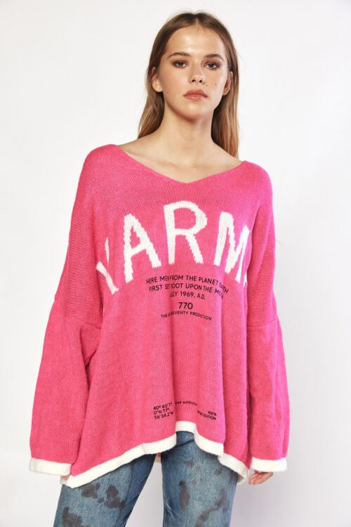 Pink  And  White Long Sleeves Oversize Knit Top PLANET