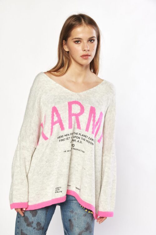 Gray And Pink Long Sleeves Oversize Knit Top PLANET