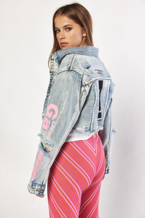 Short Cut Long Sleeve Denim Destroyed Jacket GAME