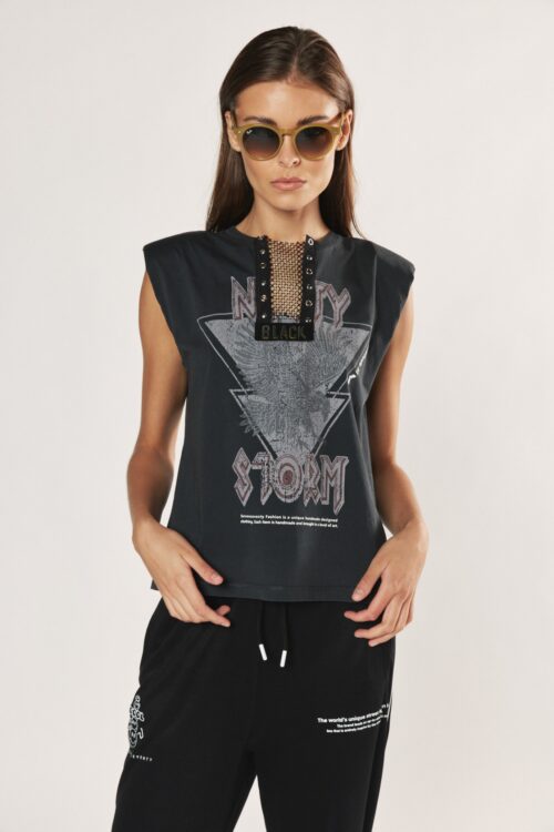Designed Grey Sleeveless Top  STORM