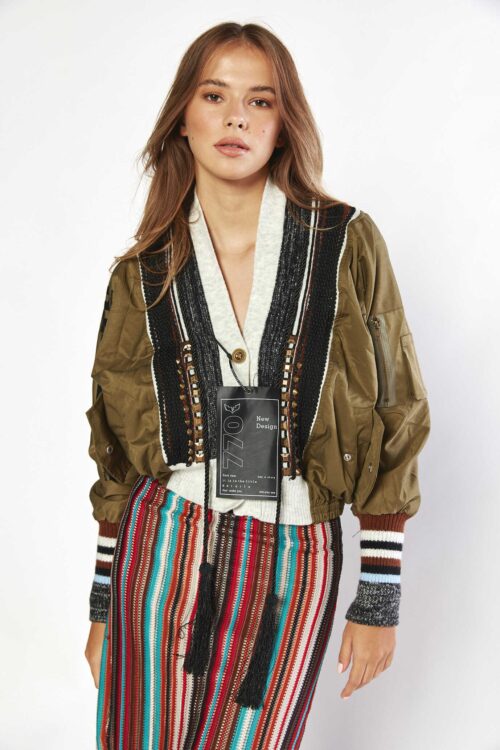 Olive Green Long Sleeves Designed Jacket  WORLD