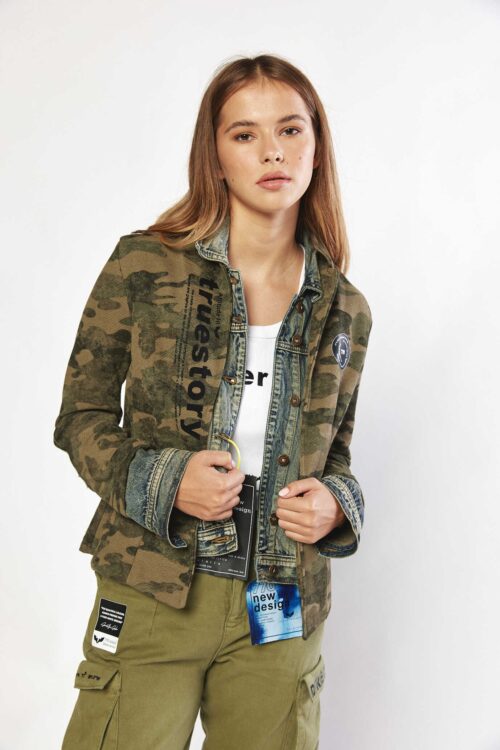Washed Denim AndCamo Pullover Blazer Jacket STORY