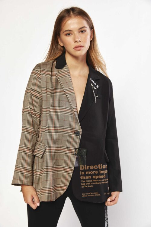 Black And Brown Plaid Wide Blazer Jacket  DIRECTION