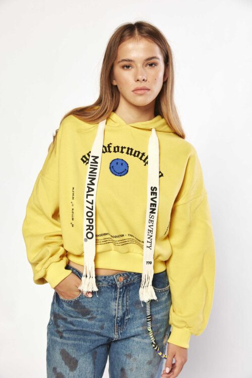 Yellow Hooded Long Sleeves Wide Top MINIMAL