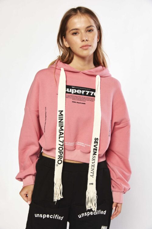 Pink Hooded Long Sleeves Wide Top SUPER
