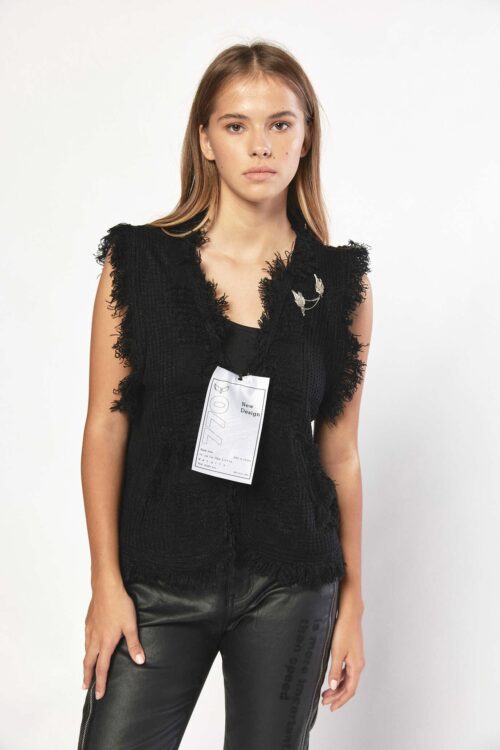 Black  Knit Short Vest Top RECONSTRUCTED