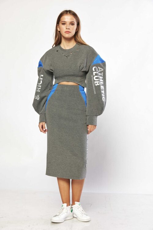 2 Piece Gray And Blue Colors  Skirt and Top Set  CLUB