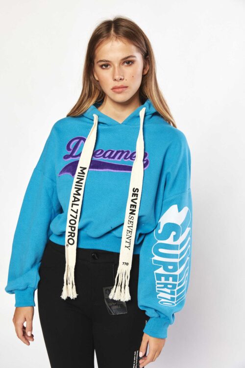 Turquoise Hooded Long Sleeves Wide Top DREAMER
