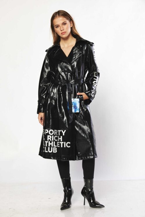  Designed Black Long vinyl Coat Jacket SPORTY