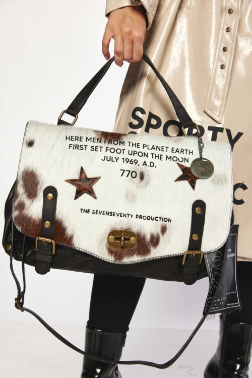 Hand Made Big Brown Beige And Black Multicolor Leather Hand Bag  PRODUCTION