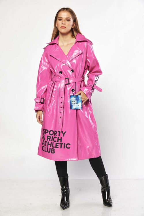  Designed Pink Long vinyl Coat Jacket SPORTY