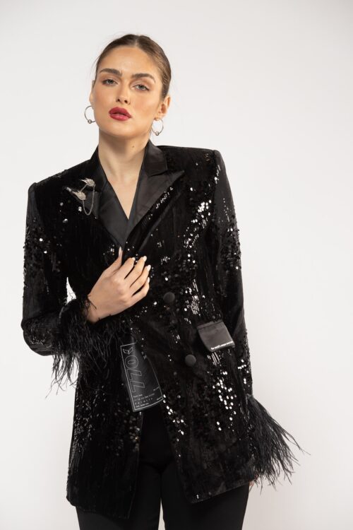 Black Elegant Sequin Blazer Jacket  STREET