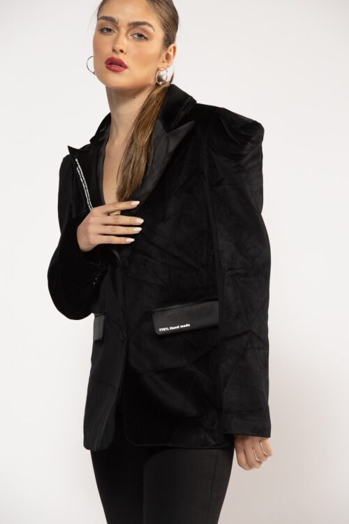 Black Velvet Ans Satin  Blazer Jacket  HANDMADE