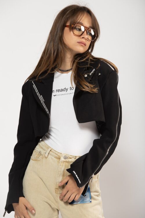 Black Crop Zipper Jacket  ATTITUDE