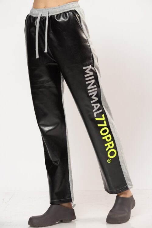 Designed Black Grey Jogger And Faux Leatger Pants MINIMAL
