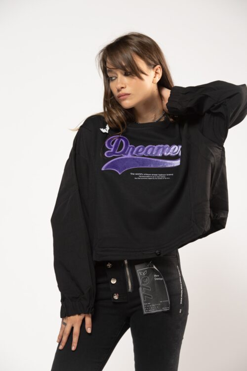 Black  Long Sleeves Wide Pullover Top DREAMER