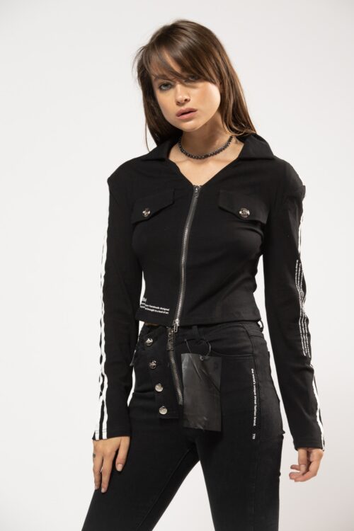 Black Short Zipper Top  Jacket  HI