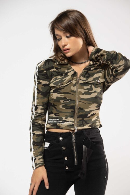 Camo Army Style Short Zipper Top  Jacket  HI
